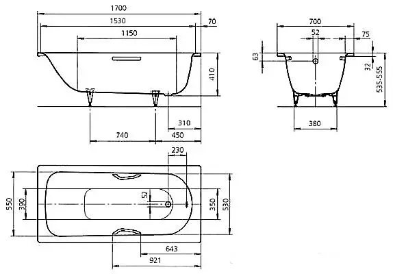 Ванна 170х70см Saniform Plus Star 335 Kaldewei + отв. под ручки