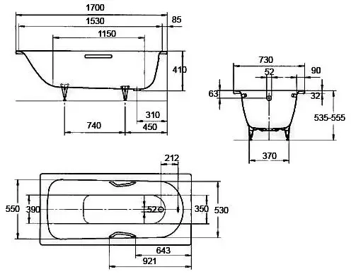 Ванна 170х73см Saniform Plus 371-1 Kaldewei