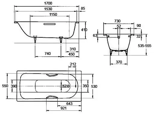 Ванна 170х73см Saniform Plus Star 334 Kaldewei + отв. под ручки