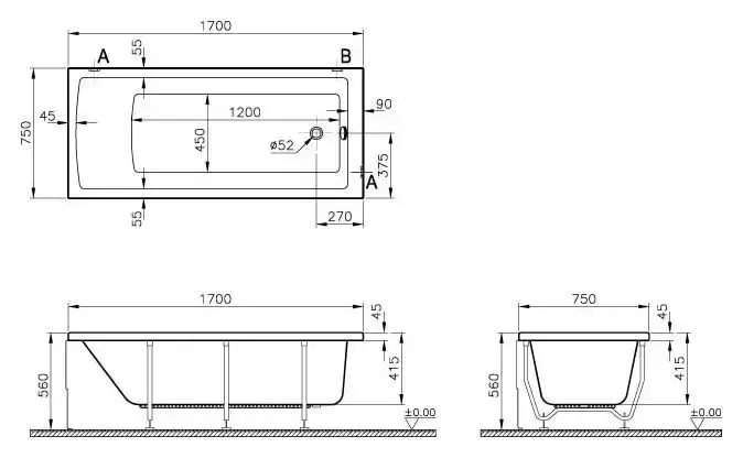 Ванна акриловая Neon 1700х750