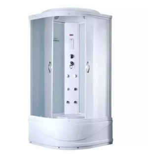 Кабина Есо витраж структурный матовый, задние стенки белое стекло 900x900x2150 TE-0790