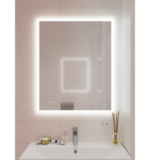 Зеркало LED 080 design pro 60x85 с подсветкой часы с антизапотеванием прямоугольное