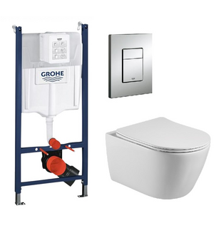 Инсталляция Grohe с кнопкой квадрат + Унитаз Aquatek Бетта c сиденьем микролифт