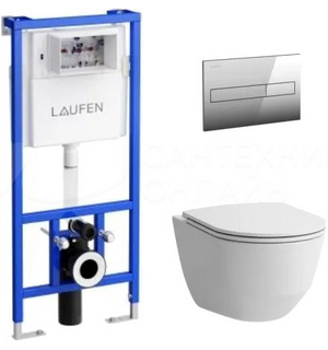 Унитаз подвесной ПЭК Pro Rimless + инсталляция+кнопак+сиденье 8.6996.6.000.000.R Laufen