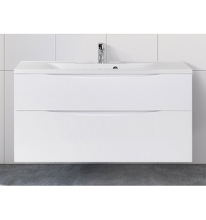 Тумба под раковину подвесная с двумя ящиками MARINO-H60 Bianco Lucido 1100x450x600 BelBagno