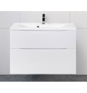 Тумба под раковину подвесная с двумя выкатными ящиками MARINO-H60 Bianco Lucido 900x450x600 BelBagno