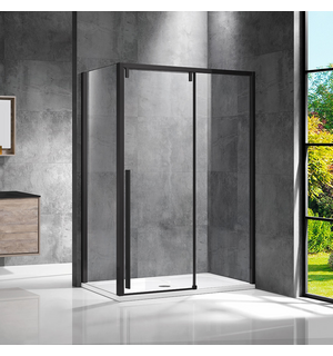 Душевой уголок Lugano VSR-1L1014CLB-1, 1400*1000, черный, стекло прозрачное Vincea