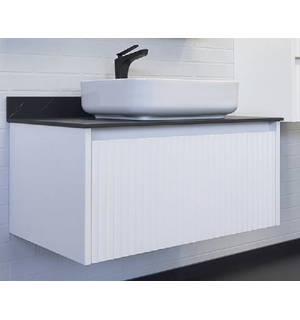 Тумба-умывальник "Марсель-90" белый матовый со стол под мрамор Калакатта Блэк c рак T-Y9378 COMFORTY